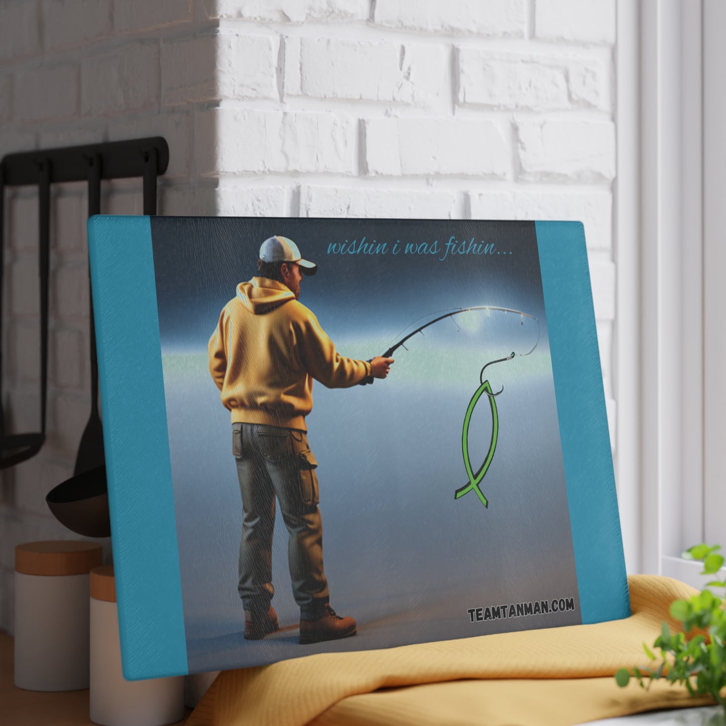 "Wishin I was fishin" Glass Cutting Board