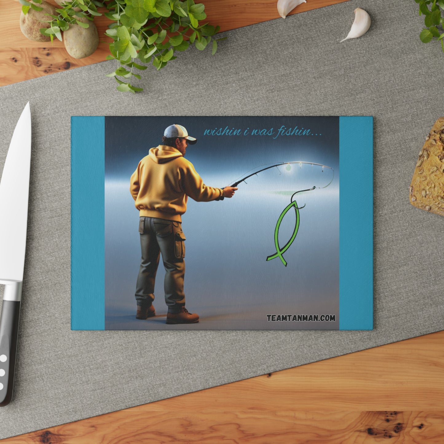 "Wishin I was fishin" Glass Cutting Board