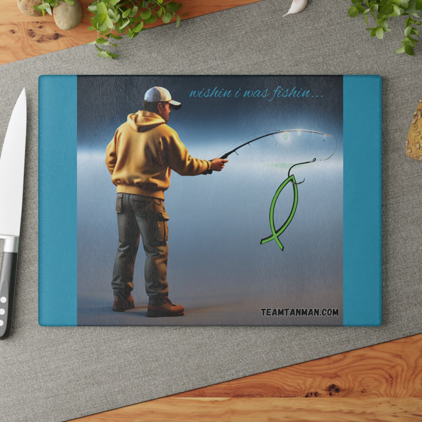 "Wishin I was fishin" Glass Cutting Board