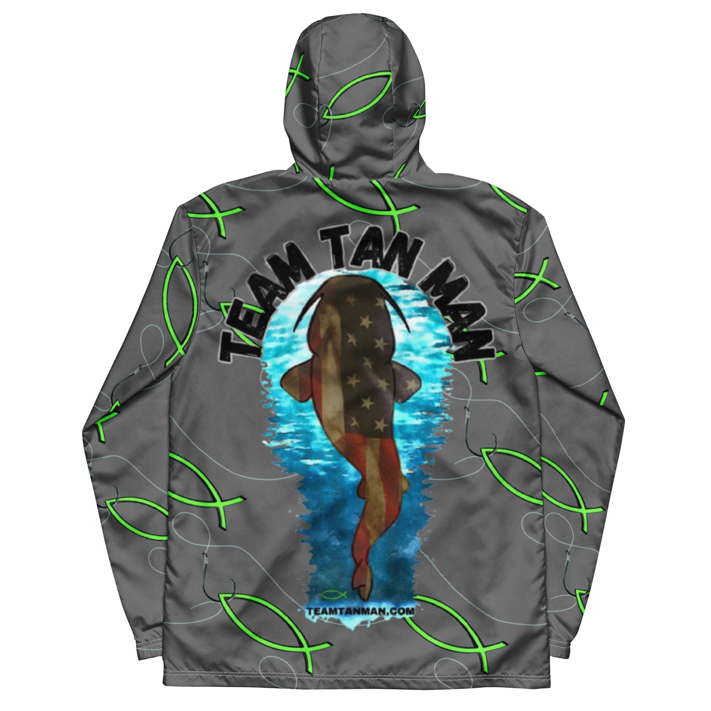 “Christian fish with TeamTanMan on the back” Men’s windbreaker n